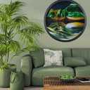 Oneshow Moving Sand Art Wall Art 3D Deep Sea Sandscape 360 Rotation Circular Sand Art Liquid Motion Wall Decor Relaxing Mood for Home Office Glass Craft Gifts for Adults (Green-17.3 in)
