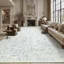PureCozy 10x12 Blue Area Rug Washable Non Slip Large Vintage Living Room