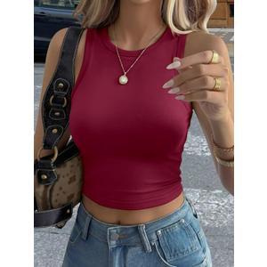 Cropped High Neck Tank Top for Women - Ribbed Bodycon Workout Cami, Sexy Gym Top and Casual Streetwear Essential (Red, XL)