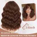 Lativ Reddish Brown Wig with Bangs Short Wavy Wigs for Women Shoulder Length Curly Bob Wigs Heat Resistant Synthetic Wigs for Halloween Cosplay Daily Party Use 14 Inches