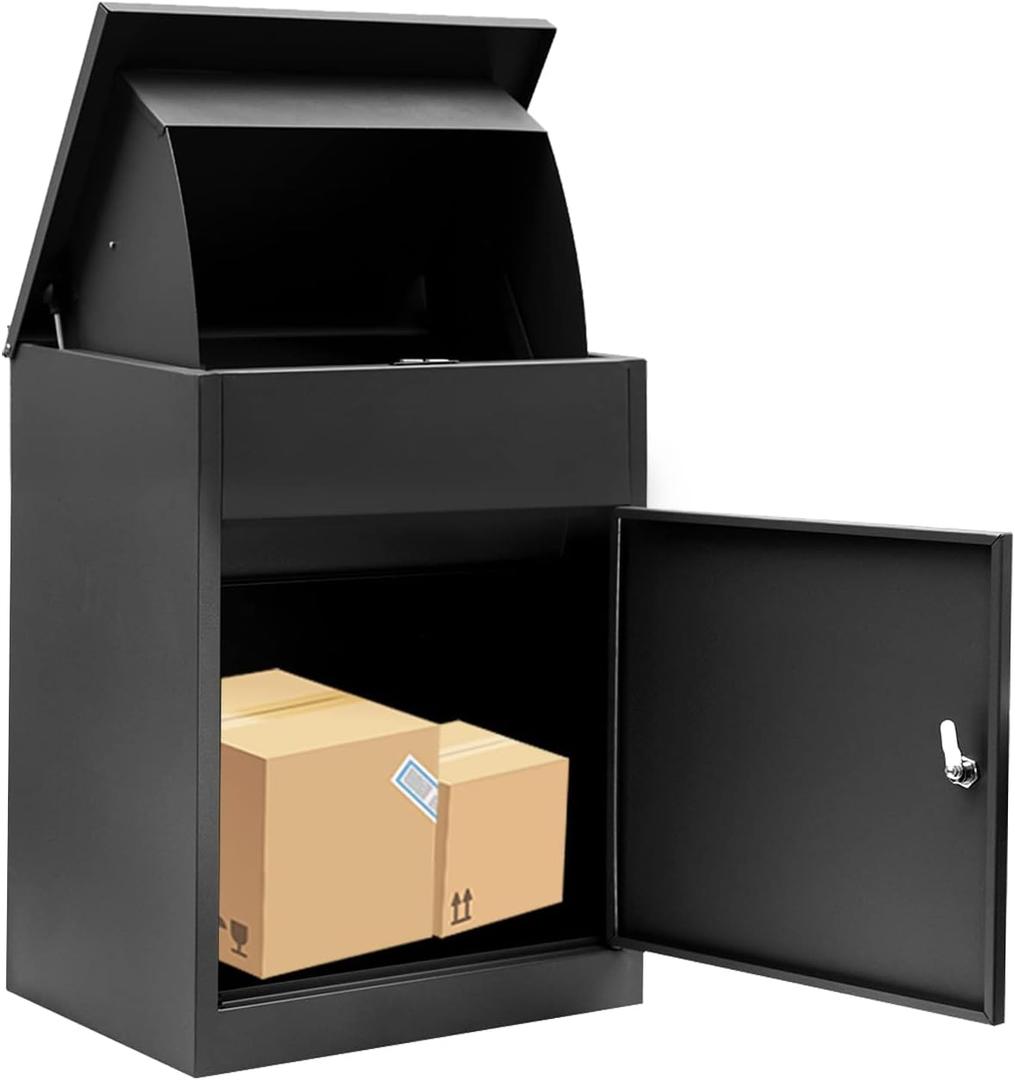 Ydocabinit Package Delivery Boxes for Outside, Extra Large Mailbox for Parcel, Galvanized Steel Parcel Mailbox, Wall Mounted Lockable Anti-Theft for Porch,Curbside L-Black