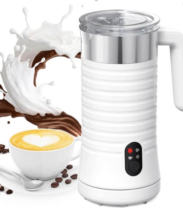 Milk Frother, Paris Rhône Milk Frother With Stand, 4-In-1 Electric Milk Frother And Steamer Hot& Cold Foam Temperature Control, Auto Shut-Off Frother For Coffee Latte, Cappuccino