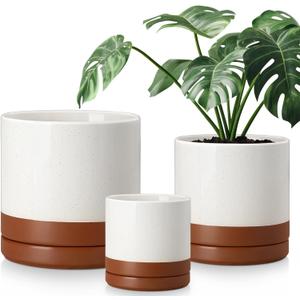 vancasso Ceramic Pots for Plants, Plant Pots for Indoor Plants, 6.25+8.25+10.25 Inch Ceramic Planters, Flower Pots with Drainage Holes, Planters Pot for Indoor House Plant, Set of 3, Khaki (Reactive Glaze White)