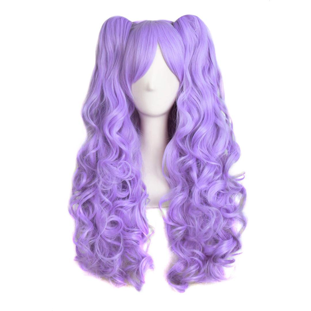 MapofBeauty 28"/70cm Lolita Long Curly Clip on Ponytails Cosplay Wig (Light Purple)