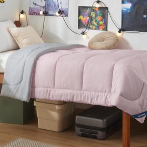 Bedsure Twin Comforter Duvet Insert, All Season Bed Comforter, Quilted Down Alternative Duvet, Box Stitched Comforters with Corner Tabs, Machine Washable, 68 x 88 Inches (Pink/Grey)