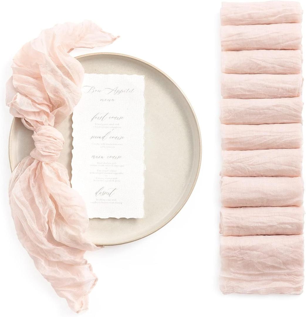 Ling's Moment Luxury Cloth Wedding Napkins - 19x19 Inch Reusable Cheesecloth Linen Napkins for Wedding Reception, Bridal Shower, Dinner Table - Washable, Durable (Set of 10), [Blush]