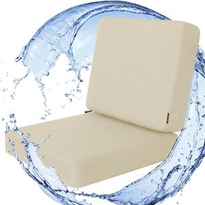 Favoyard Outdoor Deep Seat Cushion Set, 22 x 22 Inch Rainproof & 3-Year Fade Resistant Patio Furniture Cushions, Removable Seat Bottom & Back Cushion Covers with Ties for Chair, Sofa, Couch, Beige