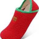 XIHALOOK House Slippers for Women Men Cozy Sock Shoes with Soft Rubber Sole Slip On for Indoor/Outdoor (Red)