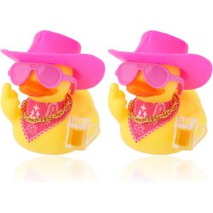 2 x 2pcs Funny Rubber Ducks for Dashboard, Cute Car Rubber Cool Duck Ornament with Mini Glasses Hat Scarf Accessories Decor for Home Office Refrigerator Decoration (Pink)