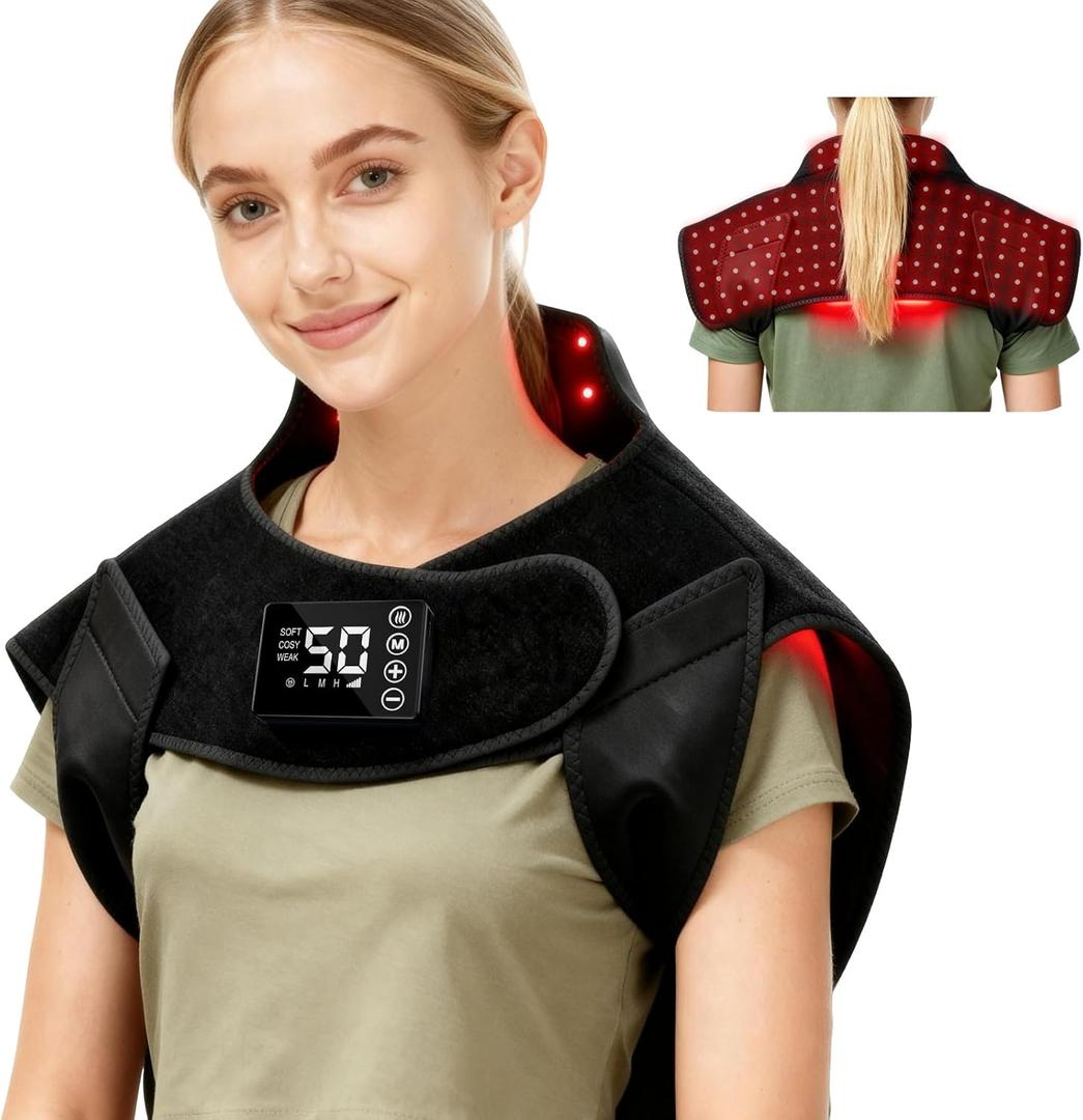 Red Light Therapy for Neck Shoulder,Rechargeable Infrared Light Therapy Device for Body with Massage and Timer,Wearable 660nm&850nm Red Light Therapy Wrap Pads for Body at Home150 Lights
