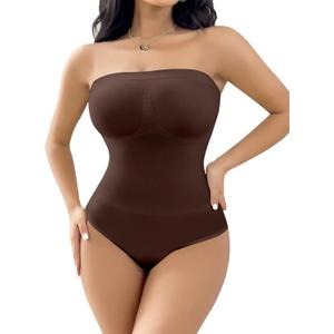 Women's Strapless Shapewear Bodysuit Tummy Control Seamless Sculpted Body Shaper with Removable Straps, Large