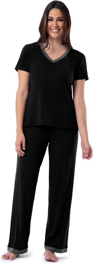 Fruit of the Loom womens Short Sleeve Tee and Pant 2 Piece Sleep Set (4X, Black)