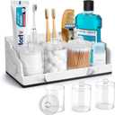 TuCao Bathroom Counter Organizer with 3PCS Qtip Holder, Marble Toothbrush Holders for Bathrooms, Bathroom Organizers and Storage with Drain Holes, Electric Toothbrush Holder, Vanity Organizer (Black)