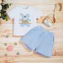 Sinhoon Baby Girl Boy Easter Outfits Infant Bunny Pattern Romper+Blue Stripes Suspender Pants Toddler Easter Clothes Sets (White)