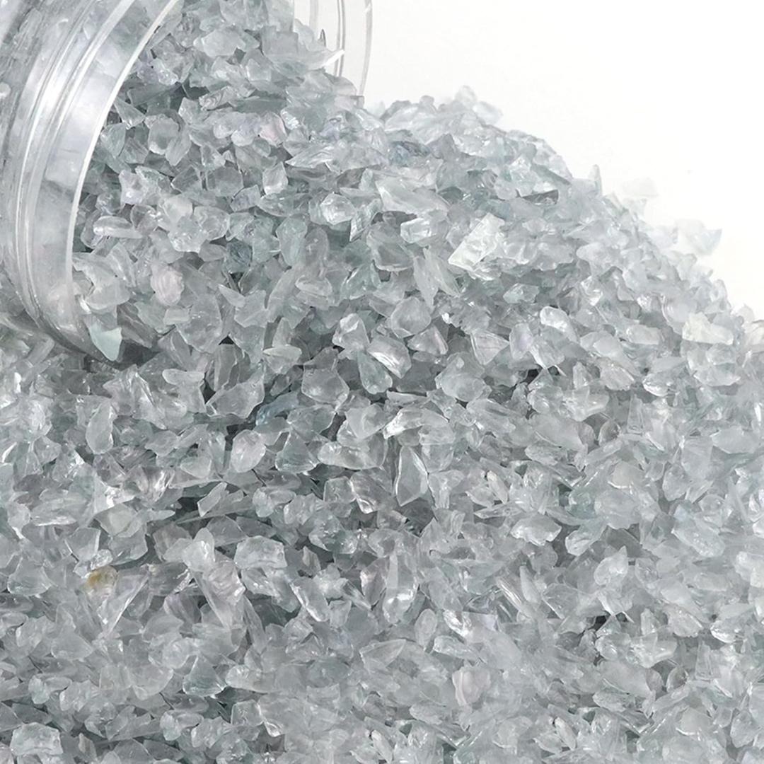 LePe Crushed Fire Glass, Translucent Broken GlassDecorative for Resin Art, Fire Pits, Potted Plants, Garden and Indoor Use, 3-6mm Fire Pit Glass, 1 Pound in Jar(Grey) (Gray)
