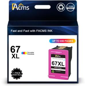 67XL Color High-yield Ink Cartridge Replacement for HP 67XL 67 XL 67XXL Color for DeskJet 2700 2700e 2755e 2755 4155e 4155 Envy Pro 6452 6458 6475; Envy 6055 6055e 6400 6455e Printers (1 Tri-Color)