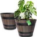 WEICHENGXING Large Plant Pots, 20 Inch 2 Pack Plastic Whiskey Barrel Planters, Big Flower Pots Wine Barrel Design for Outdoor Indoor, Garden, Porch, Patio, Backyard