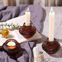 Taper Glass Candlestick Holders Tealight Candle Holders for Table Centerpieces, Fall Wedding Decor and Dinner Party Halloween Thanksgiving Decor (8 Pcs, Brown)