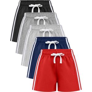 Cooraby 5 Pack Toddler Boys Cotton Shorts Summer Casual Soccer Basketball Shorts with Pockets Drawstring for Athletic Running