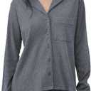 Gottex Beach Life Sandy Days Loungewear Top - Button Up Closure, Front Pocket, Long Sleeved, Bottoms Sold Separately