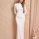 URYIAO Women's Long Sleeve Ruched Bodycon Maxi Dress Fall Winter Formal Elegant Cocktail Party Dresses (White) S