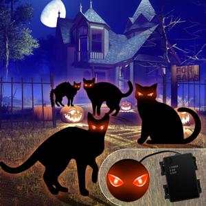 Halloween Yard Signs with Lights, 4 PCS Black Cats Outdoor Decorations, Trick or Treat Yard with Stakes, Corrugate Waterproof Halloween Thickened Themed Lawn Decorating for Pathway, Garden, Outside