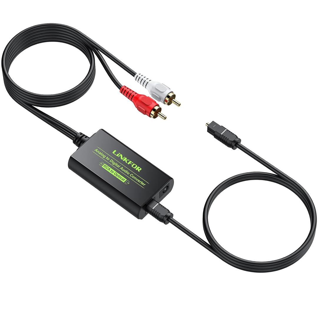 LiNKFOR Analog to Digital Audio Converter RCA to Digital Toslink SPDIF Optical Audio Converter with Optical Cable for Turntable CD DVD to Soundbar