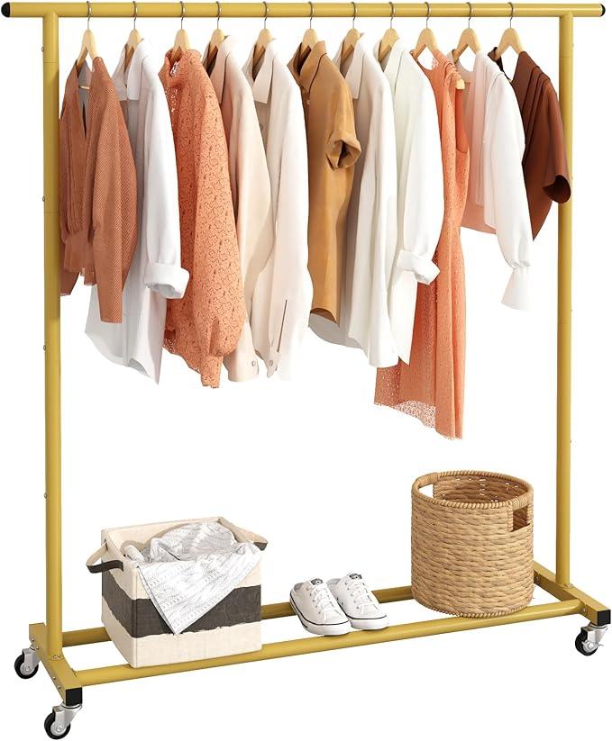 Buzowruil Metal Rolling Clothing Rack Adjustable Freestanding Garment Organizer with Wheels, SpaceSaving Design for Home, Closet, Office, or Retail, Gold