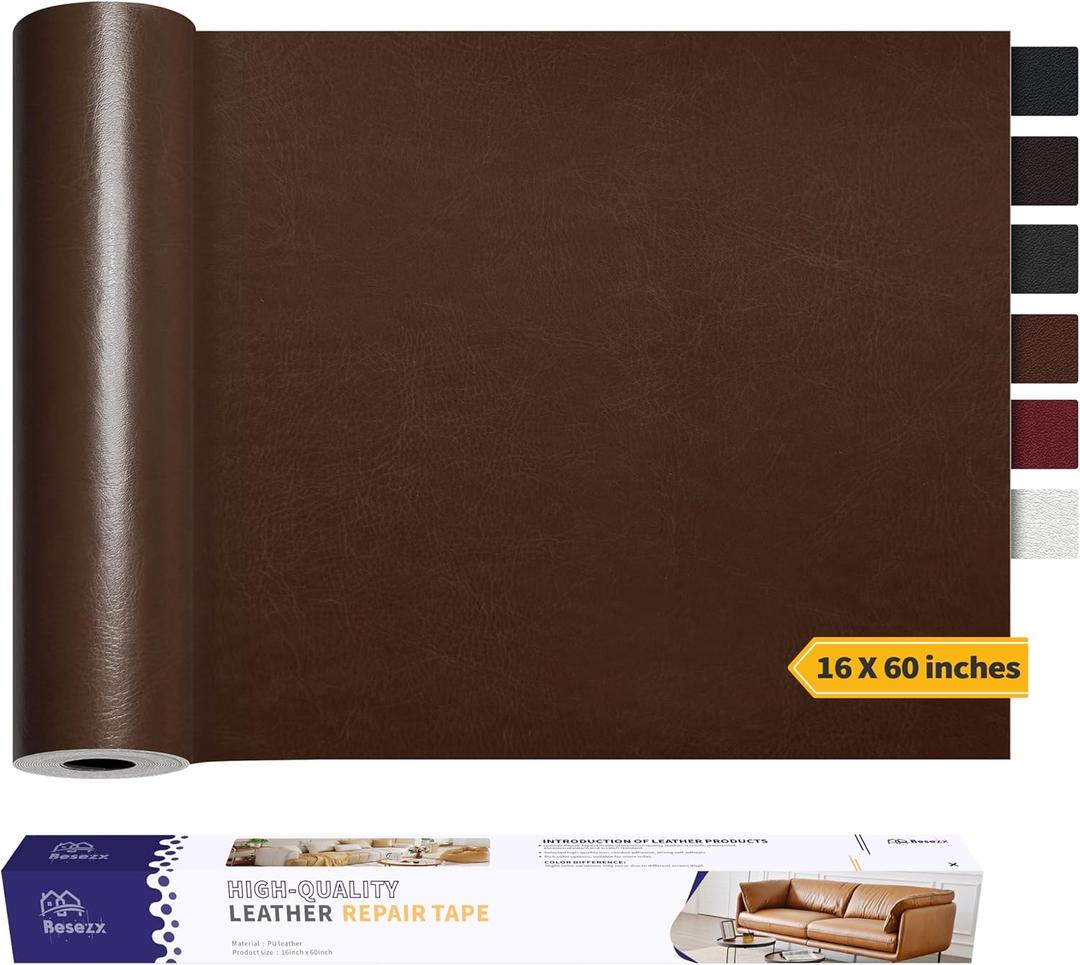 Besezx Leather Repair Patch Tape Kit, Self Adhesive Leather Repair for Furniture, Couch, Sofa, Car Seats,Office Chair,Vinyl Repair Kit.60inx16in (Vintage Brown)