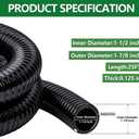 1-1/2" ID Pond Tubing 25ft Black, Reinforced PVC Corrugated Hose - Kink-Proof, Includes 1 Stainless Steel Clamp & 1.5" Barbed x NPT Male Adapter for Ponds, Waterfalls, Pumps, Filters & Drainage