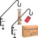 Idzo 18 Inch Railing Hook, Deck Hook for Bird Feeder Pole, Durable 3-Layer Powder Coated Steel, Shepherds Hooks for Outdoor, 360 Rotation, Sturdy Deck Railing Bracket for Hanging Decorations, 2 Packs