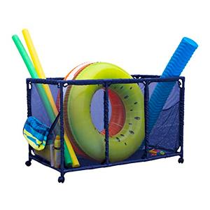 Essentially Yours Pool Noodles Holder, Toys, Floats, Balls and Floats Equipment Mesh Rolling Storage Organizer Bin, Kids Height, Large, (43" W x 25" L x 28" H), Blue Style 563009