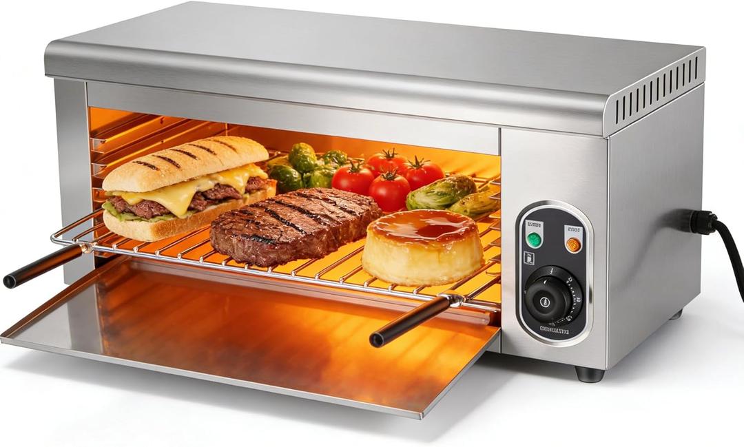 2000W Salamander Broiler, Electric Steak Broiler, Raclette Grill Cheese Melter Grill with Removable Plates, Stainless Steel Food Heater for Home Commercial, Wall Mount or Countertop, 50-300