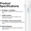 T8 LED Tube Light Bulbs 4 Foot 20W, ETL Listed, 6000K 10 Pack
