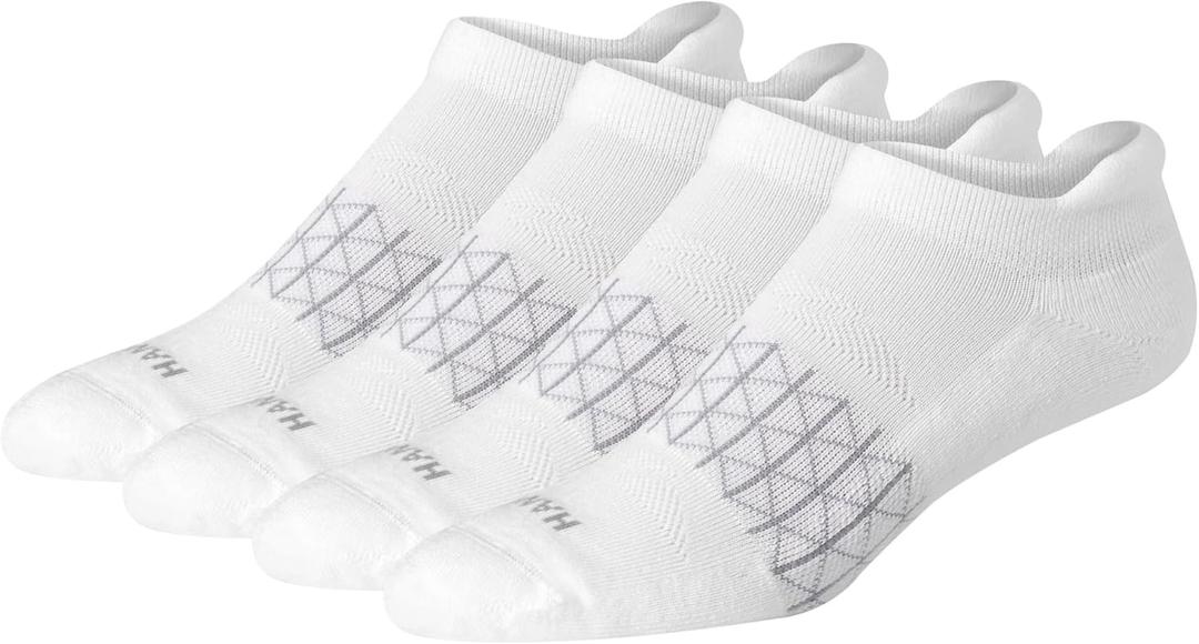 Hanes Men's Absolute Active Cushioned Heel Shield Moisture Wicking Socks (4-Pack) (6-12, White)
