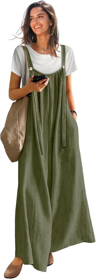 YESNO Casual Wide Leg Jumpsuits for Women Boho Floral Pleated Overalls Rompers Summer Outfits with Pockets S P0D Solid Army Green (Green, S)