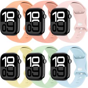 THWALK 6 Pack Bands Compatible with Apple Watch Band 38mm/40mm/41mm/42mm iWatch Silicone Band Ultra 2/Ultra SE Series 10 for Women Men (Cantaloupe/Grapefruit/Chalk Pink/Cream/Pistachio/Seafoam) M/L