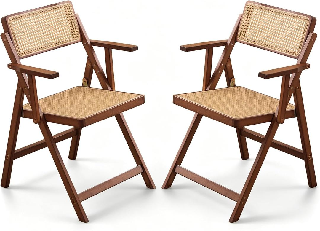 SOBIBO Bamboo Folding Dining Chairs with Armrest, Set of 2, Walnut