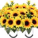Lodou Artificial Cemetery Flowers for Grave,Headstone Flower Saddle Silk Sunflowers Grave Flowers for Cemetery Memorial for Outdoor Gravesite Decoration (Yellow)