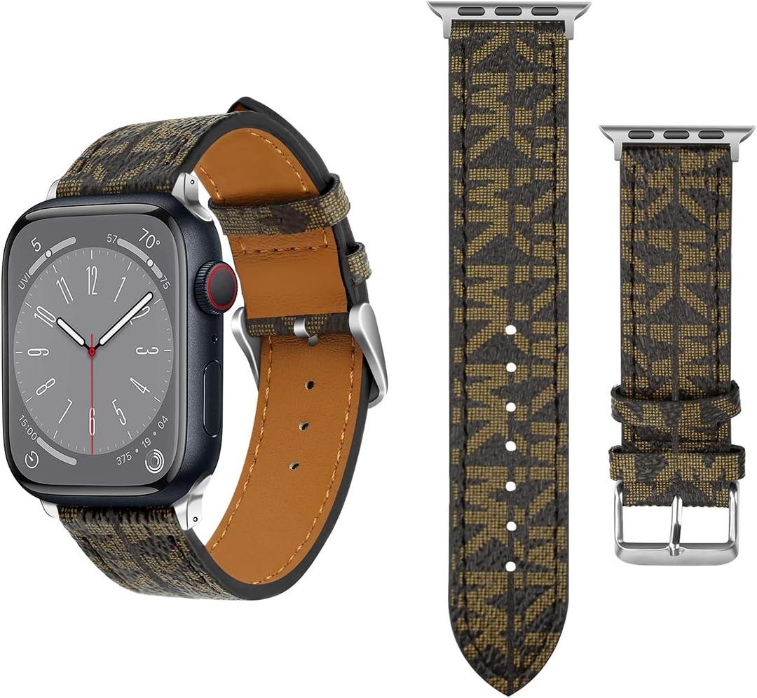 Compatible with Apple Watch Band 49mm 45mm 44mm 42mm 41mm 40mm 38mm for Women Men, Classic Designer Leather Replacement Strap for Apple iWatch Ultra/Ultra 2 Series SE SE2 9/8/7/6/5/4/3/2/1