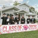 Class of 2026 Graduation Yard Sign Banner Decorations Pink Floral 2026 Grad Yard Sign Backdrop for High School Graduation College Ceremony Party Supplies Decor Photo Props Outdoor Indoor