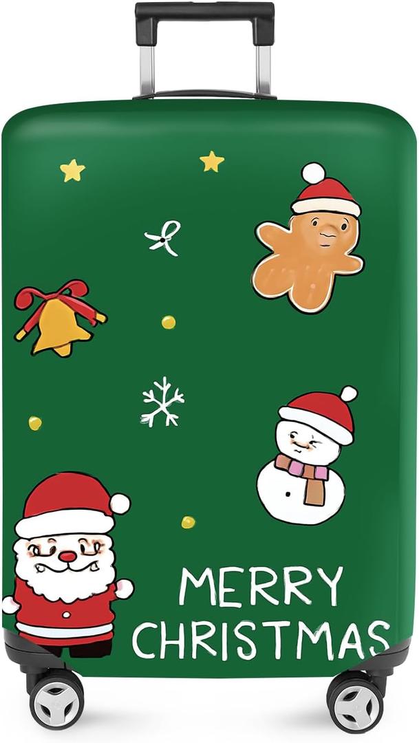 ANNA QUEEN Merry Christmas Luggage Cover, Holiday-Themed Protector with Santa, Gingerbread & Snowman, Stretchable & Washable Travel Sleeve for 20-34 Inch Luggage (#28)