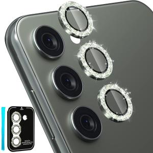 CloudValley [3 Pcs] for Samsung Galaxy S24 / S23 Plus Camera Lens Protector, 9H Tempered Glass + Aluminum Alloy Metal Individual Lens Protective Ring for S24 / S23+ 5G 2023, Glitter Green