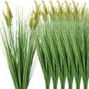 12 Pcs Fake Tall Onion Grass 27'' Artificial Grass Plant UV Resistant Greenery Shrubs Bushes Green Faux Wheat Grass for Garden Home Porch Window Office Indoor Outdoor Decorations