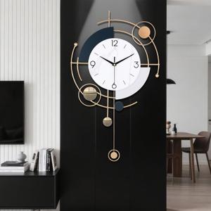 Decorative Wall Clock for Living Room, Silent Quality Quartz Non-Ticking Battery Operated, Metal Modern Large Wall Clocks with Pendulum for Kitchen Home Bathroom Bedroom Wall Decor,14.9x25.5inch
