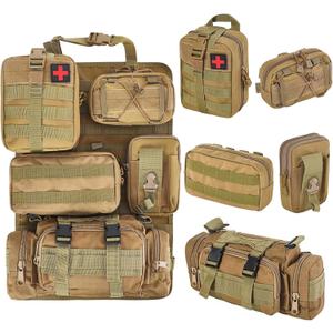 6 Pack Tactical Truck Organizer Back Seat Storage Car Seat Storage Bag Molle Panels for vehicles, Car and SUV with Lots of Handy Compartments (Khaki)