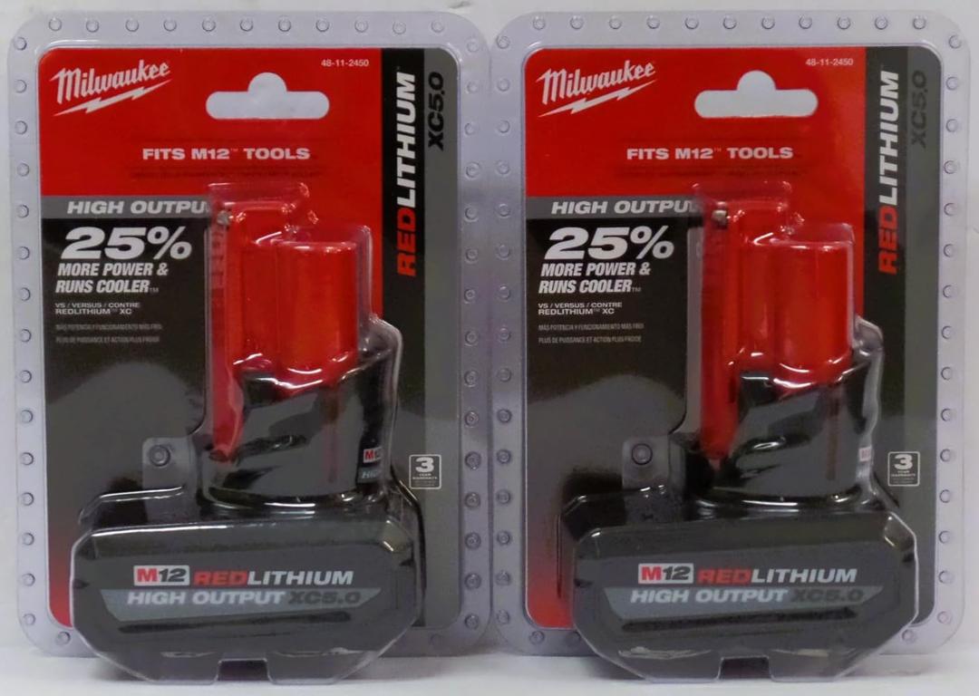 Milwaukee 48-11-2450 12V Lithium-Ion High Output 5Ah Battery 2 Pack