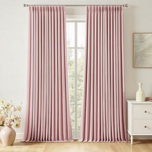 MIULEE Pink Pinch Pleated 100% Blackout Linen Curtains for Bedroom, Room Darkening Memory Trained Light Blocking Window Curtains 90 inches Long for Living Room, Black Out Pleat Drapes, 2 Panels
