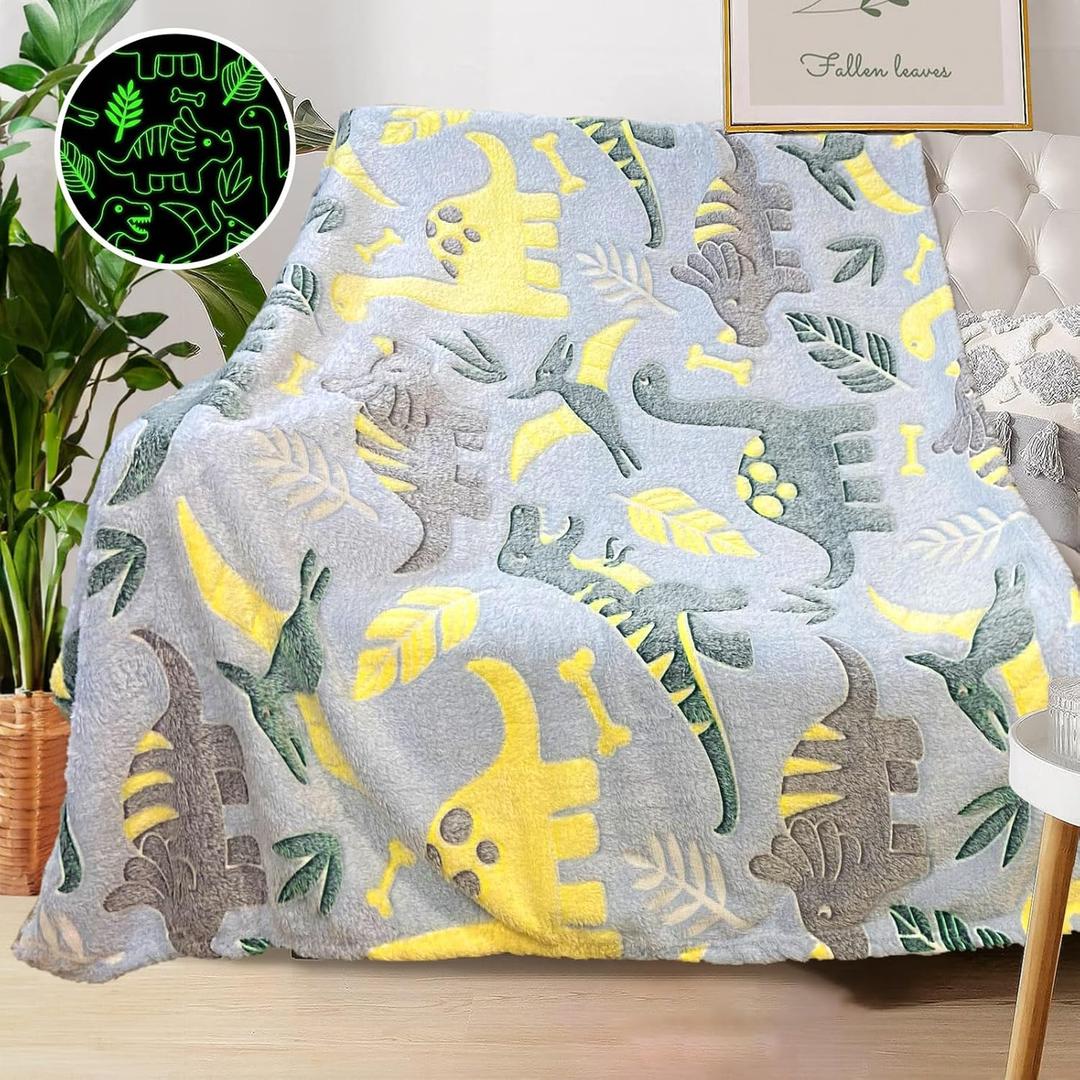 Dinosaur Glow in the Dark Blanket for Boys & Toddlers, 50"x 60" Soft Fleece Throw