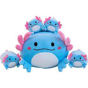 Gudisi Axolotl Plush, 16" Cute Axolotl Stuffed Animals Mommy with 4 Baby Plushies in Tummy,Soft Jumbo Axolotl Plush Christmas and Birthday Gifts for Girls Boys